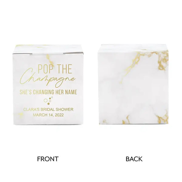 Miniature Custom Foil Printed Square Paper Favor Boxes - Pop The Champagne