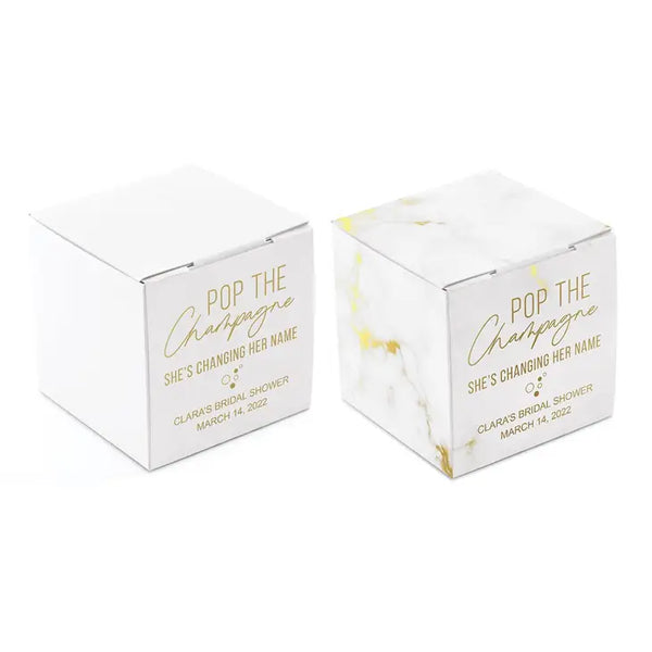 Miniature Custom Foil Printed Square Paper Favor Boxes - Pop The Champagne