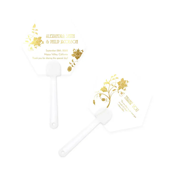 Personalized Foil Printed Paper Hand Fan Wedding Favor - Floral Orchestra