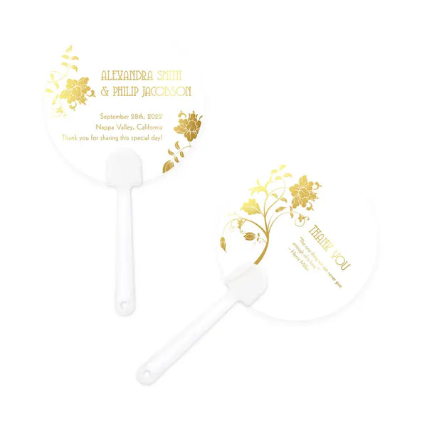 Personalized Foil Printed Paper Hand Fan Wedding Favor - Floral Orchestra