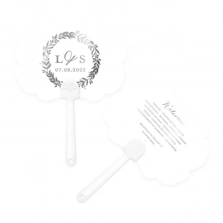 Personalized Paper Hand Fan Wedding Favor - Love Wreath - Medallion