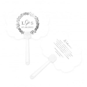 Personalized Paper Hand Fan Wedding Favor - Love Wreath - Medallion