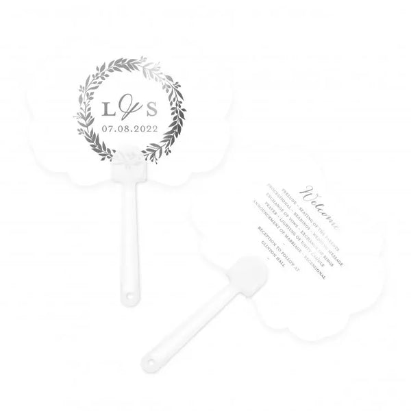 Personalized Paper Hand Fan Wedding Favor - Love Wreath - Medallion