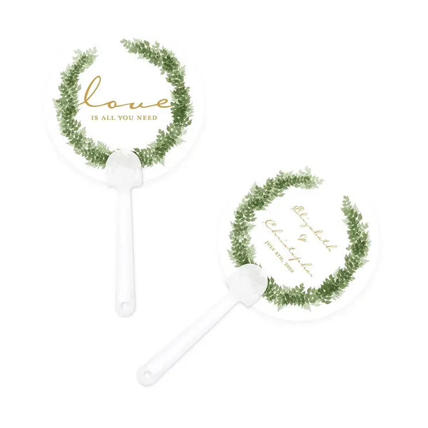 Personalized Paper Hand Fan Wedding Favor - Love Wreath