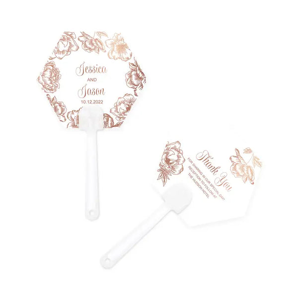 Personalized Foil Printed Paper Hand Fan Wedding Favor - Modern Floral