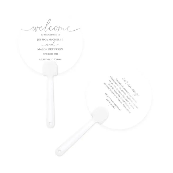 Personalized Foil Printed Paper Hand Fan Wedding Favor - Welcome Script