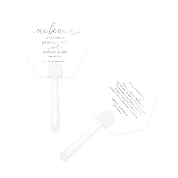 Personalized Foil Printed Paper Hand Fan Wedding Favor - Welcome Script