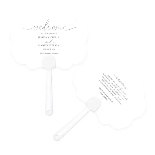 Personalized Foil Printed Paper Hand Fan Wedding Favor - Welcome Script