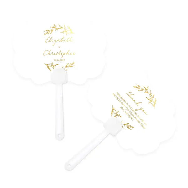 Personalized Foil Printed Paper Hand Fan Wedding Favor - Signature Script