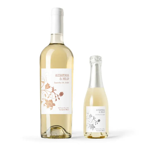 Personalized Foil Printed Wine Bottle Labels - Floral Orchestra