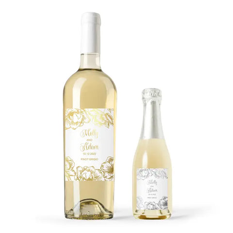 Personalized Foil Printed Wine Bottle Labels - Modern Floral