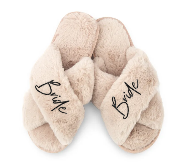 Custom Printed Plush Crossband Slide House Slippers - Bride