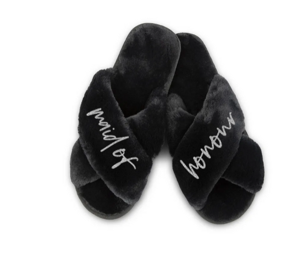 Custom Printed Plush Crossband Slide House Slippers - Maid of Honour