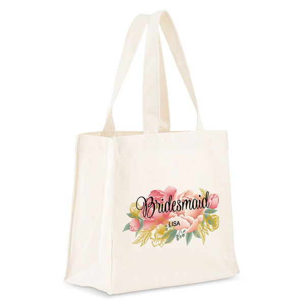 Custom Printed White Cotton Canvas Fabric Tote Bag - Modern Floral