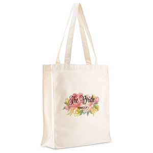 Custom Printed White Cotton Canvas Fabric Tote Bag - Modern Floral