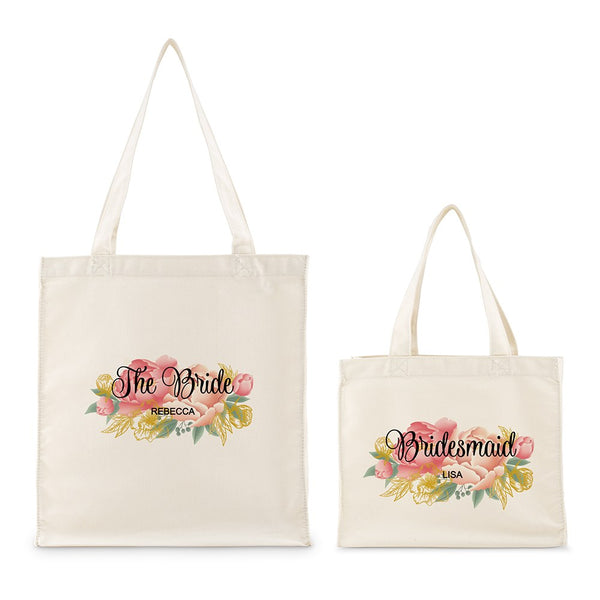 Custom Printed White Cotton Canvas Fabric Tote Bag - Modern Floral