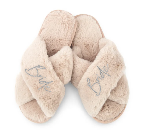 Custom Printed Plush Crossband Slide House Slippers - Bride