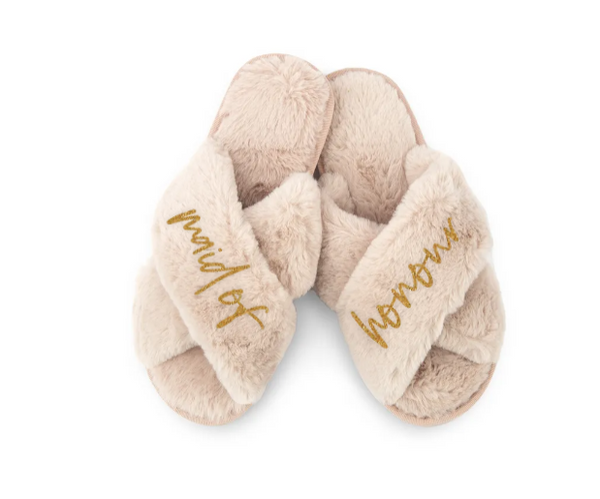 Custom Printed Plush Crossband Slide House Slippers - Maid of Honour