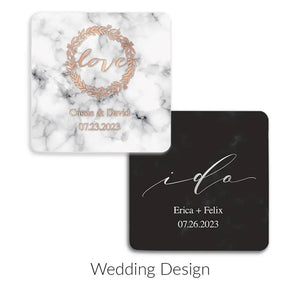 Personalized Marble Paper Coasters - Square - Wedding