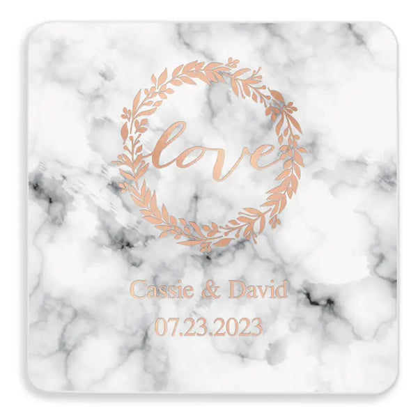 Personalized Marble Paper Coasters - Square - Wedding