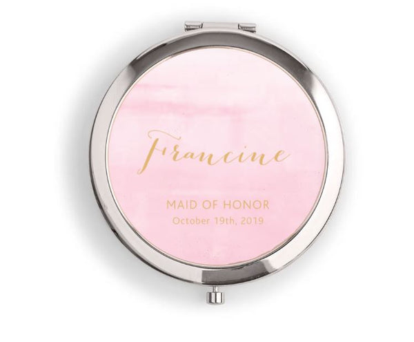 Personalized Engraved Bridal Party Pocket Compact Mirror - Aqueous - SILVER / GREY