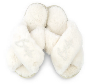 Custom Printed Plush Crossband Slide House Slippers - Bride