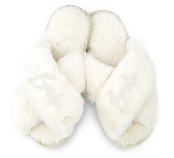 Custom Printed Plush Crossband Slide House Slippers - Bride