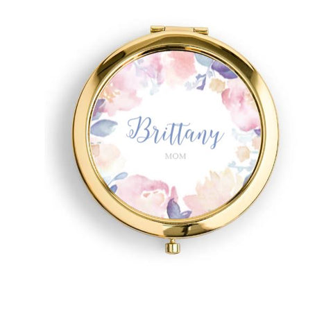 Personalized Engraved Bridal Party Pocket Compact Mirror - Garden Party - GOLD