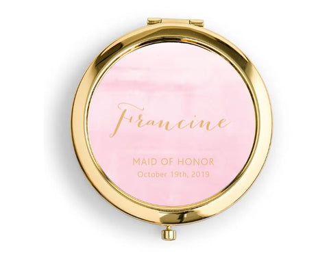 Personalized Engraved Bridal Party Pocket Compact Mirror - Aqueous - GOLD