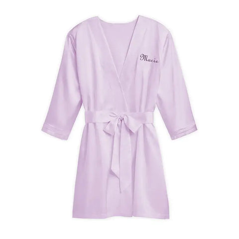 Women's Personalized Embroidered Satin Robe With Pockets - Lavender / Light Purple