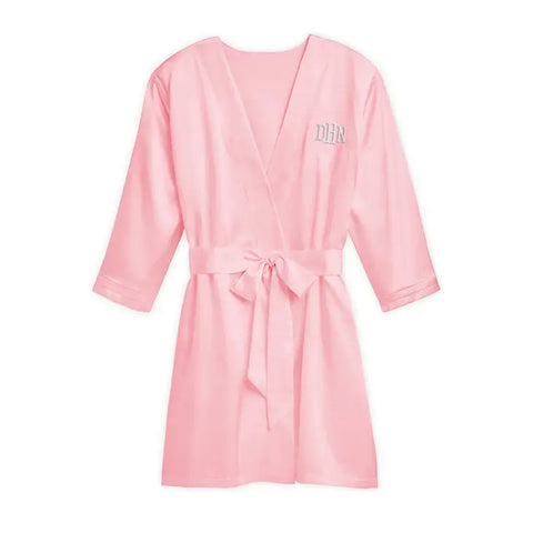 Women's Personalized Embroidered Satin Robe With Pockets - Light Pink