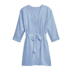 Women's Personalized Embroidered Satin Robe With Pockets- Periwinkle / Light Blue