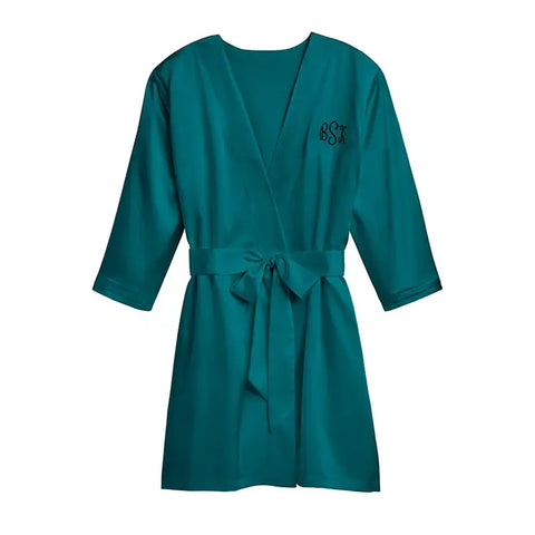 Women's Personalized Embroidered Satin Robe With Pockets - Hunter Green