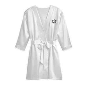 Women's Personalized Embroidered Satin Robe With Pockets - Silver