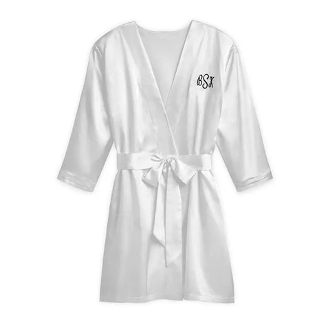 Women's Personalized Embroidered Satin Robe With Pockets - Silver