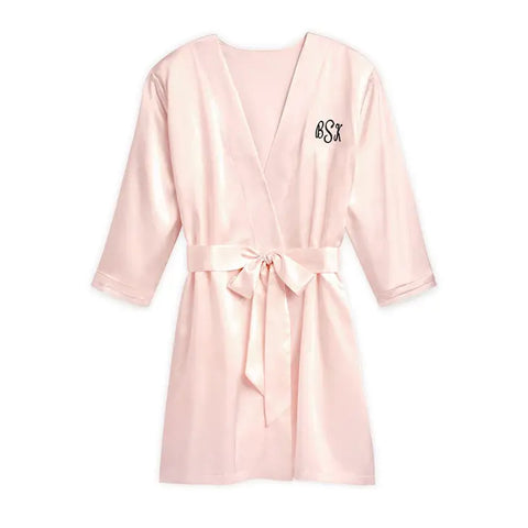 Women's Personalized Satin Robe With Pockets - Blush Pink