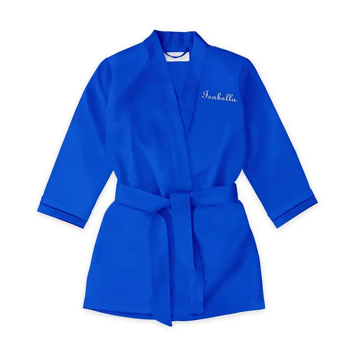 Personalized Flower Girl Satin Robe With Pockets - Royal Blue