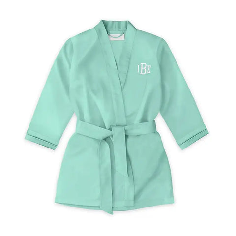 Personalized Flower Girl Satin Robe With Pockets - Mint Green