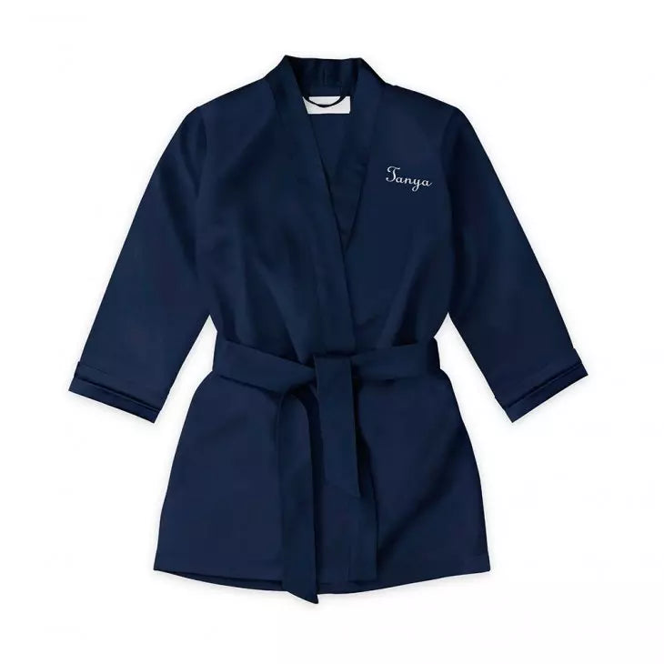 Personalized Flower Girl Satin Robe With Pockets - Navy