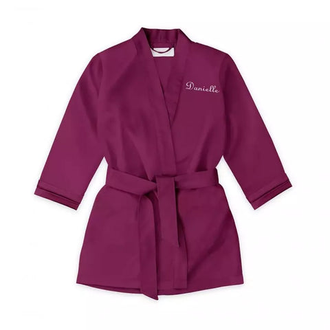 Personalized Flower Girl Satin Robe With Pockets- Plum Purple