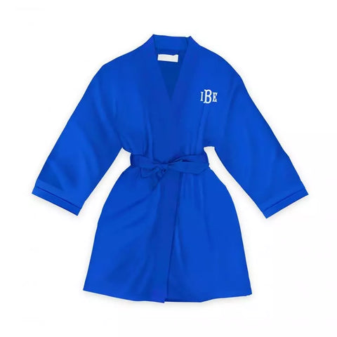 Personalized Junior Bridesmaid Satin Robe With Pockets - Royal Blue