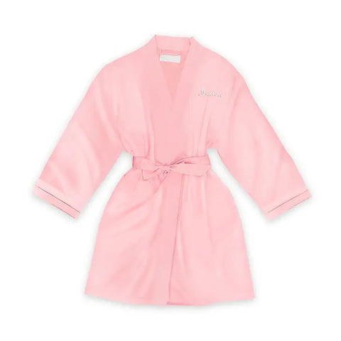 Personalized Junior Bridesmaid Satin Robe With Pockets - Light Pink