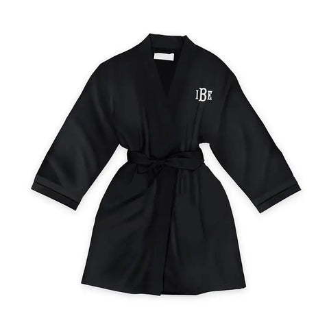 Personalized Junior Bridesmaid Satin Robe With Pockets - Black