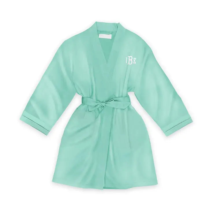 Personalized Junior Bridesmaid Satin Robe With Pockets - Mint Green