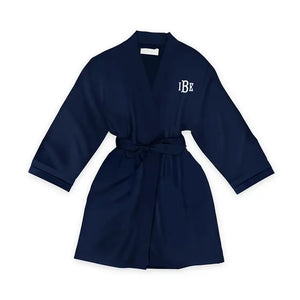 Personalized Junior Bridesmaid Satin Robe With Pockets - Navy