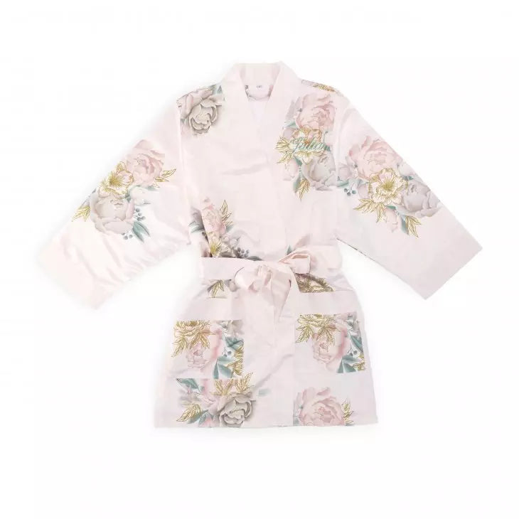 Personalized Flower Girl Satin Robe With Pockets - Blush Blissful Blooms