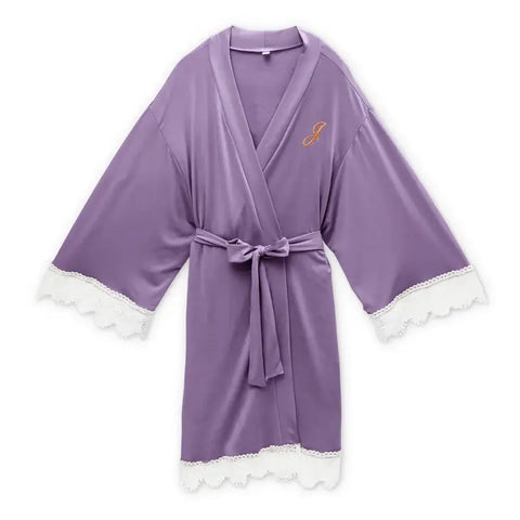 Women's Personalized Jersey Knit Robe With Lace Trim - Lavender