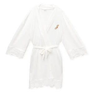 Women's Personalized Jersey Knit Robe With Lace Trim - White