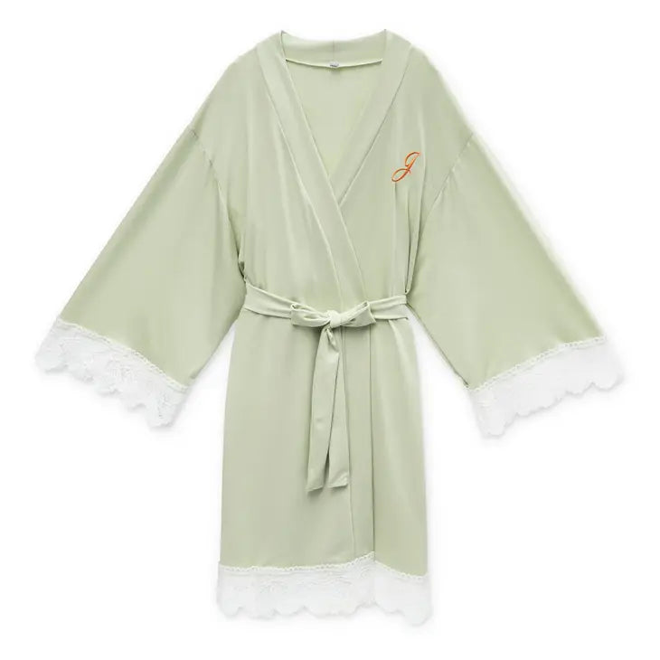 Women's Personalized Jersey Knit Robe With Lace Trim - Sage