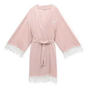 Women's Personalized Jersey Knit Robe With Lace Trim - Blush Pink